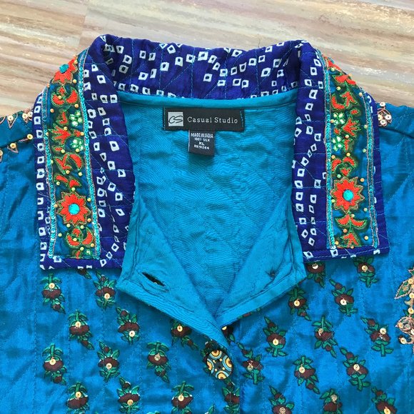 Vibrant Teal Embroidered Jacket - Picture 6 of 10